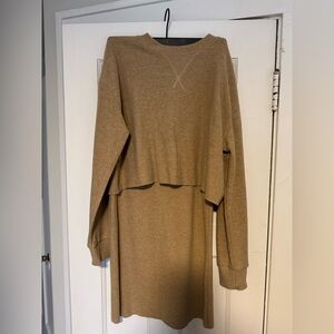 Zara Tan Long Sleeve Cropped Sweater Size L and Skirt Size M Set